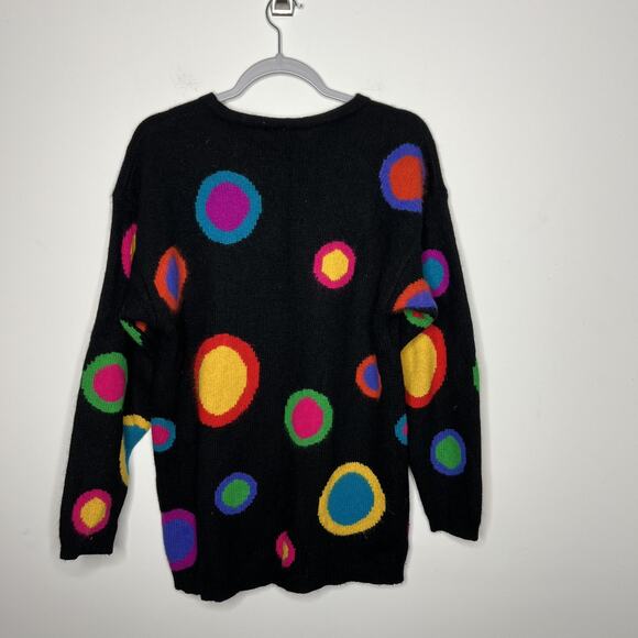 VINTAGE Rafaella Sweater Womens Medium Black Angora Lambswool Polka Dot 90s - Picture 1 of 8